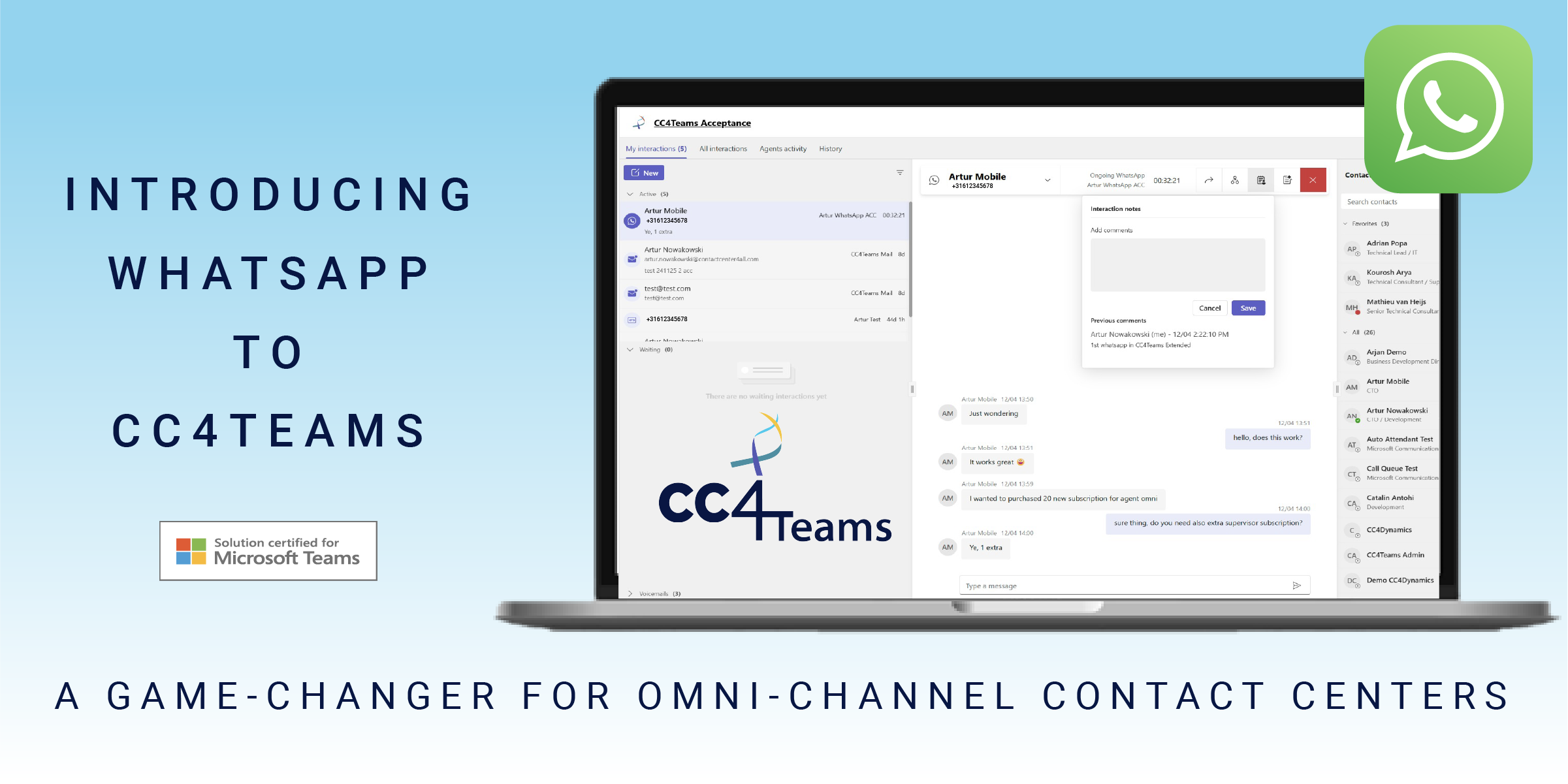 WhatsApp in CC4Teams is a game changer